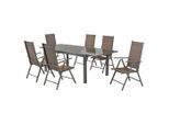 Gardenson , Silberfarben, Taupe , Metall, Textil , Uni , Tisch ausziehbar, Stuhl klappbar, Tisch mit Glasplatte, platzsparend verstaubar, Rückenlehne mehrfach verstellbar , Gartenmöbel, Gartenmöbel-Sets, Gartengarnituren