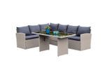 Gardenson , Grau , Metall, Kunststoff, Textil , Uni , Füllung: Polyetherschaumkern,Polyetherschaumkern , Tisch mit Glasplatte , Gartenmöbel, Gartenmöbel-Sets, Gartengarnituren