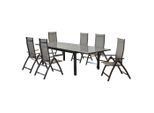 Gardenson , Braun, Graphitfarben , Metall, Textil , Uni , Tisch ausziehbar, Stuhl klappbar, Tische mit Glasplatte, Rückenlehne mehrfach verstellbar , Gartenmöbel, Gartenmöbel-Sets, Gartengarnituren