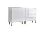Mid.you , Weiß, Weiß Hochglanz , Holzwerkstoff , massiv , 3 Fächer , 4 Schublade(n) Schubladen , 158x86x33 cm , erweiterbar, stehend , Kleinmöbel, Kommoden, Sideboards