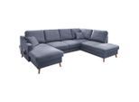 P & B , Blau , Textil , Buche , massiv , Struktur , Füllung: Schaumstoff,Schaumstoff , Ottomane rechts, U-Form , 301x200 cm , Made in EU , Liegefunktion, Schlafen auf Sitzhöhe , Wohnzimmer, Sofas & Couches, Wohnlandschaften, Wohnlandschaften U-Form