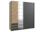 Livetastic , Graphitfarben, Eichefarben , Holzwerkstoff , 5 Fächer , 3 Schublade(n) Schubladen , 179x198x64 cm , BQ - Bündnis für Qualität, Made in Germany, DIN EN ISO 9001 , in verschiedenen Holzdekoren erhältlich , Schlafzimmer, Kleiderschränke, Schwebetürenschränke