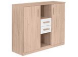 Mid.you , Weiß, Eichefarben , Holzwerkstoff , 4 Fächer , 2 Schublade(n) Schubladen , 124x105x41 cm , Beimöbel erhältlich , Kleinmöbel, Kommoden, Kommoden
