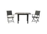 Gardenson , Graphitfarben, Grau , Metall, Textil , Uni , Tisch ausziehbar, Stuhl klappbar, Tisch mit Glasplatte , Gartenmöbel, Gartenmöbel-Sets, Gartengarnituren