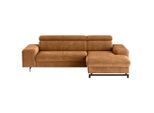 Mid.you , Cognac , Textil , Ottomane rechts, L-Form , 267x165 cm , Stoffauswahl, Rücken echt, Armteil links , Wohnzimmer, Sofas & Couches, Schlafsofas, Ecksofas mit Schlaffunktion