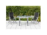 Gardenson , Silberfarben , Metall, Glas , rechteckig , 70x75.5x80-120 cm , ausziehbar , Gartenmöbel, Gartentische, Gartentische ausziehbar
