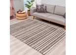 Hochflor-Teppich CARPET CITY "Pulpy 520" Gr. 36, grau, B:100cm H:30mm L:300cm, Kunstfaser, Teppiche, Fransenteppich, besonders weich, mit Fransen, Streifen Look