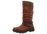 Winterstiefel MUSTANG SHOES "Tabitha", Damen, Gr. 38, Normalschaft, braun (cognac), Lederimitat, Textil, used, Schuhe Winterstiefel, Stiefel mit Zierriemchen und Blockabsatz