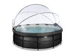 EXIT Black Leather Optic Pool ø427x122cm mit Abdeckung und Sandfilterpumpe + Poolleiter- schwarz