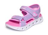 Sandale SKECHERS "HEART LIGHTS SANDALS", Mädchen, Gr. 29, violett, Lederimitat, Glitzer, Schuhe Sandale, Sommerschuh mit Klettverschluss, Größenschablone zum Download