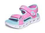 Sandale SKECHERS "HEART LIGHTS SANDALS", Mädchen, Gr. 34, rosa, türkis, Lederimitat, Glitzer, Schuhe Sandale, Sommerschuh mit Klettverschluss, Größenschablone zum Download