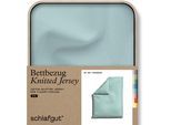 Bettbezug SCHLAFGUT "Premium Bettbezug Knitted Jersey (1 St)", blau (petrol light), B:155cm L:220cm, Jersey, Obermaterial: 95% Baumwolle, 5% Elasthan, Bettbezüge, Ton-in-Ton Reißverschluss, Bio-Baumwolle mit Elasthan, Uni, OEKO Tex