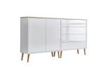 Mid.you , Weiß, Eiche Artisan, Weiß Hochglanz , Holzwerkstoff , massiv , 3 Fächer , 4 Schublade(n) Schubladen , 158x86x33 cm , erweiterbar, stehend , Kleinmöbel, Kommoden, Sideboards