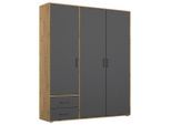 Rauch Möbel , Grau, Eiche Artisan , Holzwerkstoff , 3 Fächer , 2 Schublade(n) Schubladen , 140x194x53 cm , Blauer Engel, BQ - Bündnis für Qualität, Made in Germany ,