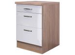 FlexWell , Sonoma Eiche, Weiß Hochglanz , Holzwerkstoff , 3 Schublade(n) Schubladen , einzeln stellbar , 86x60 cm , Made in Germany ,