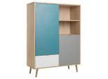 Mid.you , Grau, Weiß, Eichefarben, Petrol , Holzwerkstoff , 3 Fächer , 3 Schublade(n) Schubladen , 103x139x40 cm , Kleinmöbel, Kommoden, Highboards