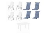 Gardenson , Blau, Weiß , Kunststoff, Textil , oval , 111x140x90 cm , Stühle klappbar , Gartenmöbel, Gartenmöbel-Sets, Gartengarnituren