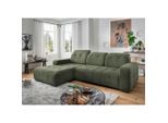 Livetastic , Dunkelgrün , Textil , Uni , Ottomane links, L-Form , 292x185 cm , Made in EU , USB-Anschluss, elektrischer Sitzvorzug, USB-C-Anschluss ,