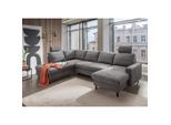 Livetastic , Dunkelgrau , Textil , Buche , Uni , U-Form , 305x200 cm , Made in EU , Rücken echt , Wohnzimmer, Sofas & Couches, Wohnlandschaften, Wohnlandschaften U-Form
