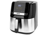 Bono , Schwarz, Edelstahlfarben , Metall, Kunststoff , 6.5 l , 28.4x32.2x37.1 cm , Europäischer Sicherheitsstandard , antihaftbeschichteter Innenbehälter, Timer, verstellbares Thermostat, Display , Küche, Küchenelektrogeräte, Heißluftfritteusen