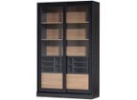 Livetastic , Schwarz, Walnussfarben , Holz, Glas, Holzwerkstoff , Kiefer,Nussbaum , massiv,furniert , 3 Fächer , 125x200x57 cm ,