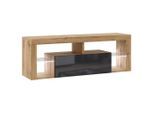 Livetastic , Schwarz, Eiche Wotan , Glas , 2 Fächer , 140x50.5x35 cm , stehend , Wohnzimmer, TV-Möbel, TV- & Lowboards