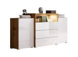 P & B , Eiche Wotan, Weiß Hochglanz , Holzwerkstoff , 2 Fächer , 3 Schublade(n) Schubladen , 150x80.7x39 cm , FSC , stehend, Beleuchtung , Kleinmöbel, Kommoden, Sideboards