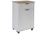Mid.you Servierwagen Kitchen trolley, Weiß, Holz, Holzwerkstoff, Kautschukholz, vollmassiv, 1 Schublade(n) Schubladen, rechteckig, Rollen, 52x89x35 cm, einfacher Aufbau, Esszimmer, Barmöbel, Barwagen
