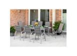 Gardenson , Braun, Silberfarben , Metall, Textil , Uni , Tisch ausziehbar, Stühle stapelbar, Tisch mit Glasplatte , Gartenmöbel, Gartenmöbel-Sets, Gartengarnituren