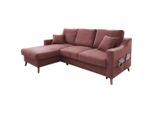 P & B , Rosa , Textil , Buche , massiv , Struktur , Füllung: Schaumstoff,Schaumstoff , Ottomane links, L-Form , 228x150 cm , Made in EU , Liegefunktion, Schlafen auf Sitzhöhe ,