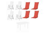 Gardenson , Rot, Weiß , Kunststoff, Textil , oval , 111x140x90 cm , Stühle klappbar , Gartenmöbel, Gartenmöbel-Sets, Gartengarnituren