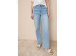 Weite Jeans TAMARIS, Damen, Gr. 44, N-Gr, blau (lightblau us), Denim/Jeans, Obermaterial: 74% Baumwolle, 24% Polyester, 2% Elasthan, unifarben, figurbetont lang, Jeans 5-Pocket-Jeans, hohe Leibhöhe, langer Schnitt, mit Knopf-Applikationen, Topseller