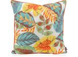 Dekokissen H.O.C.K. "Tropical" Gr. 2, bunt (aquablau, gelb, orange, gemustert), B:50cm H:10cm L:50cm, Polyacryl, Dekokissen_Sitzkissen_Kissenhüllen, Kissenhülle mit Füllung, 1 Stück