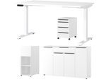 Büromöbel-Set GERMANIA "Mailand", weiß, Schreibtisch Breite 140cm Holzwerkstoff Metall, Holzwerkstoff, Metall, Arbeitsmöbel-Sets, Büromöbel-Set, inkl. Schreibtisch, Rollcontainer, Raumteiler und Sideboard