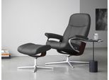 Relaxsessel STRESSLESS "Consul", grau (grau batick), B:82cm H:102cm T:72cm, Leder BATICK: BATICK ist ein leicht korrigiertes, durchgefärbtes und genarbtes Möbelleder, bei dem die meisten Unebenheiten und Spuren in der Regel entfernt wurden., Sessel, Relaxsessel, mit Cross Base, Größe S, M & L, Holzakzent Braun