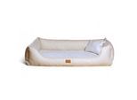 Tierlando ® MADDOX VIP Orthopädisches Hundebett VISCO Velours Kunstleder S - XXL creme 1 m, 25 cm, 75 cm
