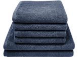 Handtuch Set DYCKHOFF "Popcorn Streifen", navy, 6, Walkfrottier, Walkfrottier, Obermaterial: 100% Baumwolle, Handtuch-Sets, 2 Badetücher (70x140 cm), 4 Handtücher (50x100 cm)