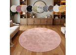 Fellteppich PACO HOME "Kunstfell Soft 380", pink, H:14mm Ø:120cm, Polyester, Teppiche, Fellteppich, Langflor, Kuschelteppich - besonders weich, Uni-Farben