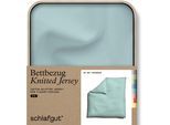 Bettbezug SCHLAFGUT "Premium Bettbezug Knitted Jersey (1 St)", blau (petrol light), B:240cm L:220cm, Jersey, Obermaterial: 95% Baumwolle, 5% Elasthan, Bettbezüge, Ton-in-Ton Reißverschluss, Bio-Baumwolle mit Elasthan, Uni, OEKO Tex