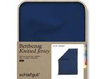 Bettbezug SCHLAFGUT "Premium Bettbezug Knitted Jersey (1 St)", blau (blau deep), B:155cm L:220cm, Jersey, Obermaterial: 95% Baumwolle, 5% Elasthan, Bettbezüge, Ton-in-Ton Reißverschluss, Bio-Baumwolle mit Elasthan, Uni, OEKO Tex