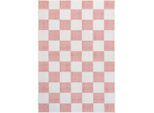 Lindorug Tuftteppich Mesio Jack, waschbar, Hellrosa, Grauweiß, Textil, Karo, rechteckig, 130x190 cm, Oeko-Tex® Standard 100, für Fußbodenheizung geeignet, rutschfest, in verschiedenen Größen erhältlich, wasserabweisend, schmutzabweisend, Hausstauballergiker feuchtraumgeeignet, stuhlrollengeeignet, waschbar, pflegeleicht, strapazierfähig, reißfest, rutschfeste Unterfläche, vegan, Teppiche & Böden,