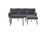 Ambia Garden Loungegarnitur, Natur, Schwarz, Metall, Kunststoff, Glas, Textil, 3-teilig, Füllung: Polyester,Polyester,Schaumstoff, L-Form, einzeln stellbar, 187.5x79x135 cm, lichtecht, UV-beständig, wetterbeständig, Tisch mit Glasplatte, Loungemöbel, Gartenlounge-Sets