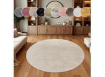 Fellteppich PACO HOME "Kunstfell Soft 380", beige (cream), H:14mm Ø:80cm, Polyester, Teppiche, Fellteppich, Langflor, Kuschelteppich - besonders weich, Uni-Farben