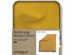 Bettbezug SCHLAFGUT "Premium Bettbezug Knitted Jersey (1 St)", gelb (gelb deep), B:240cm L:220cm, Jersey, Obermaterial: 95% Baumwolle, 5% Elasthan, Bettbezüge, Ton-in-Ton Reißverschluss, Bio-Baumwolle mit Elasthan, Uni, OEKO Tex
