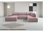 Wohnlandschaft WERK2 "Rotterdam, U-Form, in kuschelweichem Cord oder Breitcord. Breite 329cm", rosa (rose), B:325cm H:85cm T:190cm, 90% Polyester, 10% Nylon, Sofas, Wohnlandschaft, Design Sofa mit Schlaffunktion & Bettkasten, Cord, Rose