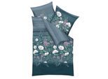 Bettwäsche KAEPPEL "Moody Floral", blau (türkis), B/L: 135cm x 200cm, 1 Stk., 1 Stk., Mako-Satin, B/L: 80cm x 80cm, 2 Stk., Mako-Satin, Obermaterial: 100% Baumwolle, Bettwäsche, Bettwäsche