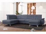 Wohnlandschaft SIT & MORE "Astoria U-Form", grau (grau, blau), B:327cm H:91cm T:225cm, 100% Polyester, Sofas, Wohnlandschaft, wahlweise mit motorischer Relaxfunktion