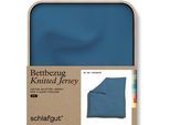 Bettbezug SCHLAFGUT "Premium Bettbezug Knitted Jersey (1 St)", blau (blau mid), B:240cm L:220cm, Jersey, Obermaterial: 95% Baumwolle, 5% Elasthan, Bettbezüge, Ton-in-Ton Reißverschluss, Bio-Baumwolle mit Elasthan, Uni, OEKO Tex