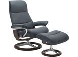 Fußhocker STRESSLESS "View", blau (atlantic blau batick), B:57cm H:43cm T:47cm, Leder BATICK: BATICK ist ein leicht korrigiertes, durchgefärbtes und genarbtes Möbelleder, bei dem die meisten Unebenheiten und Spuren in der Regel entfernt wurden.;Leder PALOMA: PALOMA ist ein durchgefärbtes Semianilin-Möbelleder mit natürlicher Narbung.;ROHLEDER Stoff Q2 FARON: Ein fester zuverlässiger Bouclé mit ein