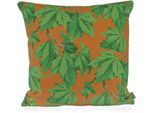 Dekokissen H.O.C.K. "Maple", bunt (grün, orange), B:50cm H:10cm L:50cm, Baumwolle, Polyester, Dekokissen_Sitzkissen_Kissenhüllen, Sofakissen inkl. Füllung, 50x50cm, Wendekissen, Ahornblätter